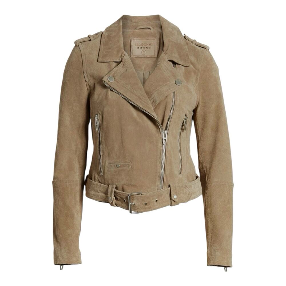 Blank NYC Size SMALL Suede Moto French Taupe Jacket Women's 100% Leather